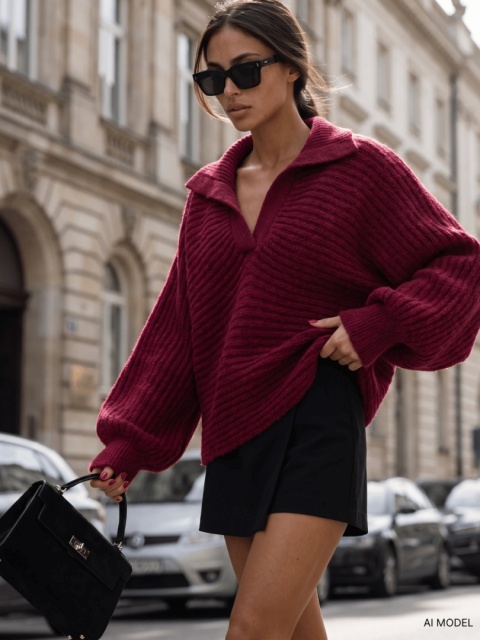 Sweter Cocomore z szerokim kołnierzem – bordo