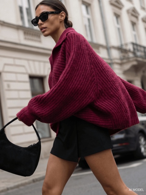 Sweter Cocomore z szerokim kołnierzem – bordo