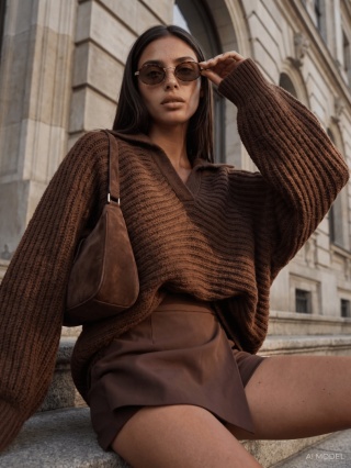 Sweter Cocomore z szerokim kołnierzem – brązowy