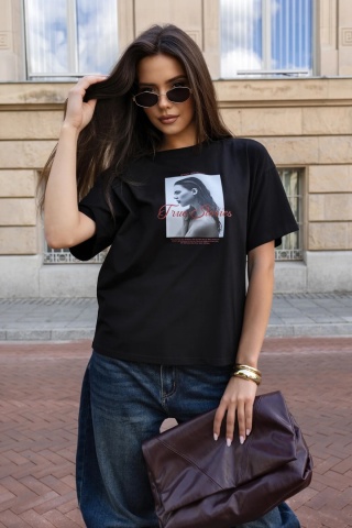 T-SHIRT WOMAN TRUE STORIES CZARNY BOPOCO
